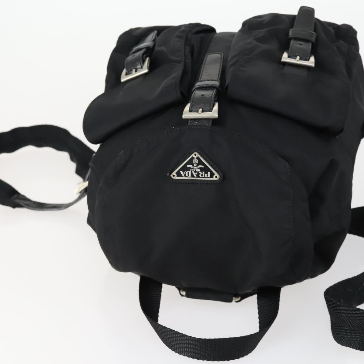 Prada Vela Double Front Pocket Backpack Tessuto With Saffiano Leather Black Nylon Backpack Bag (Pre-Owned)