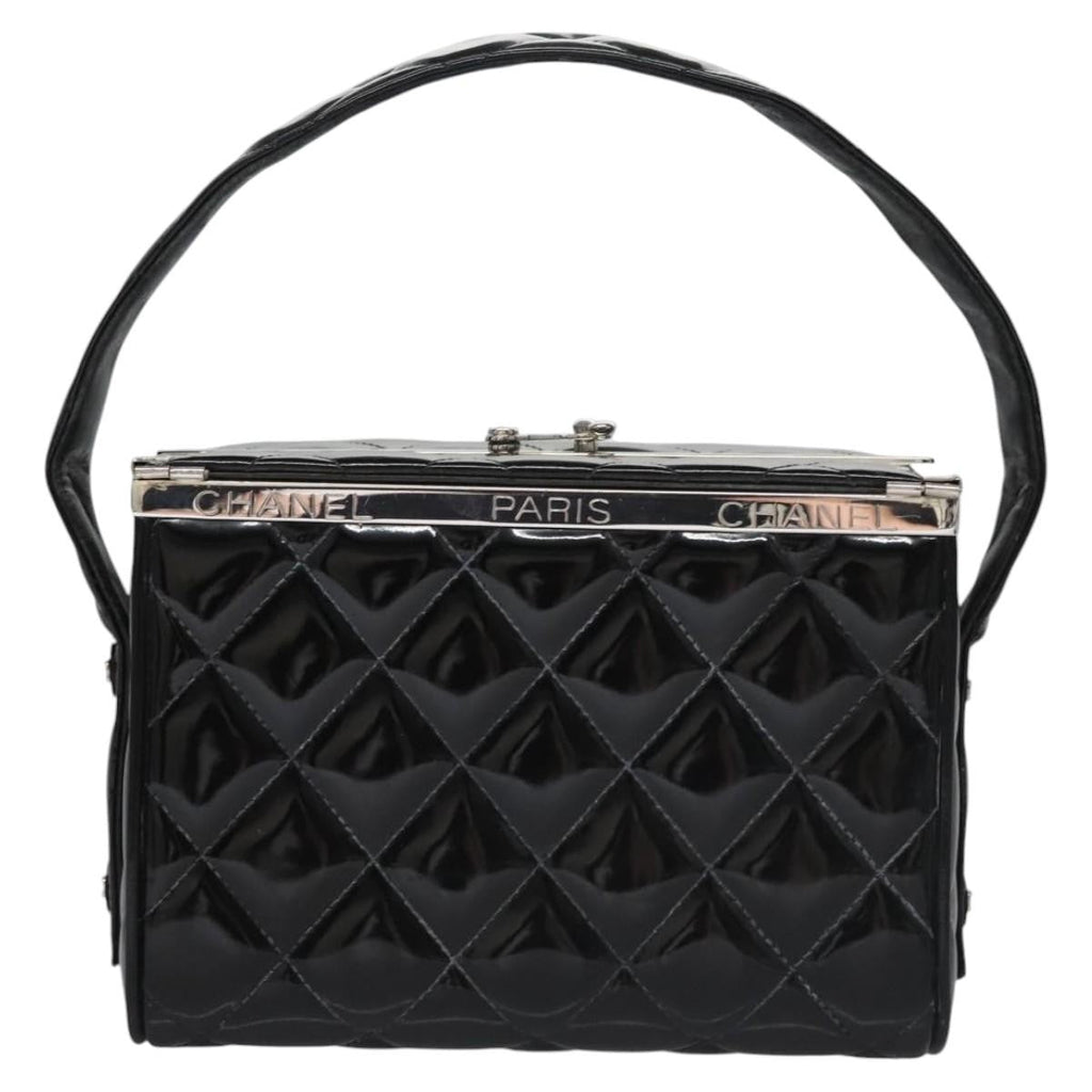 Chanel Vintage Metal Box Bag Quilted Patent Black Patent_Leather Handbag (Pre-Owned)
