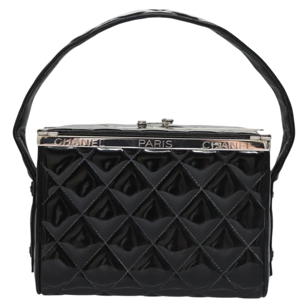 Chanel Vintage Metal Box Bag Quilted Patent Black Patent_Leather Handbag (Pre-Owned)