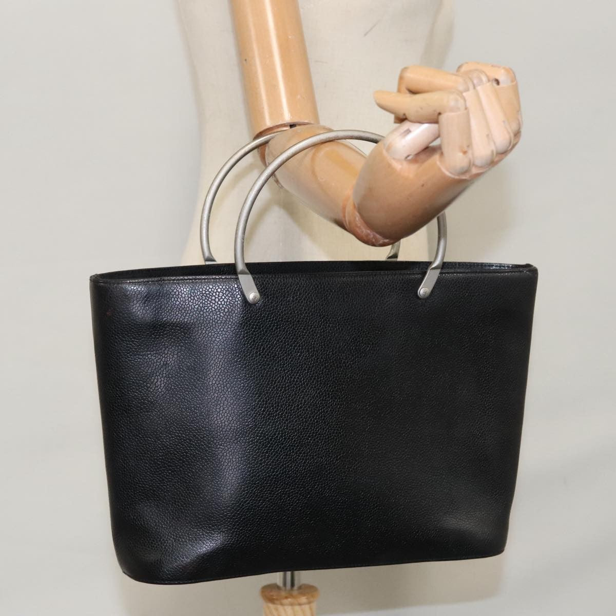 Chanel Vintage Tote Leather Black Leather Tote Bag Bag (Pre-Owned)