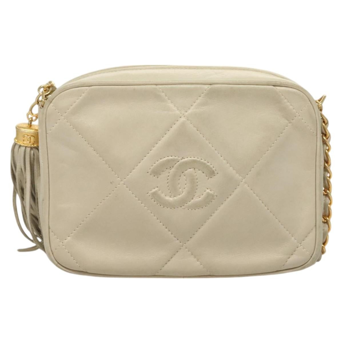 Chanel Vintage Diamond Cc Camera Bag Quilted Lambskin Beige Leather Shoulder Bag Bag (Pre-Owned)