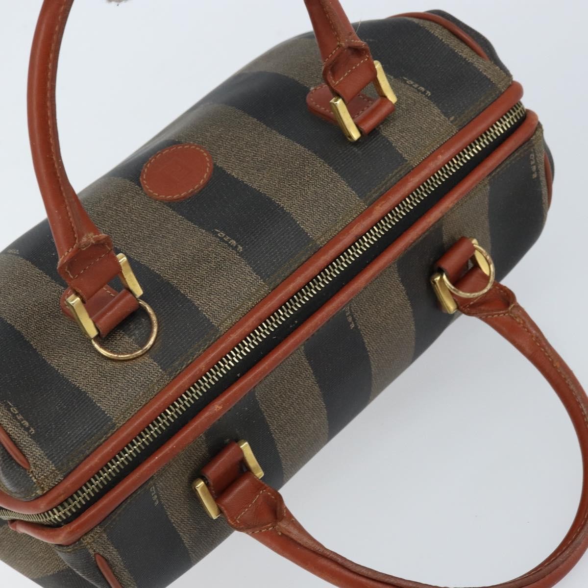 Fendi Vintage Pequin Convertible Boston Bag Coated Canvas Brown Canvas Handbag (Pre-Owned)