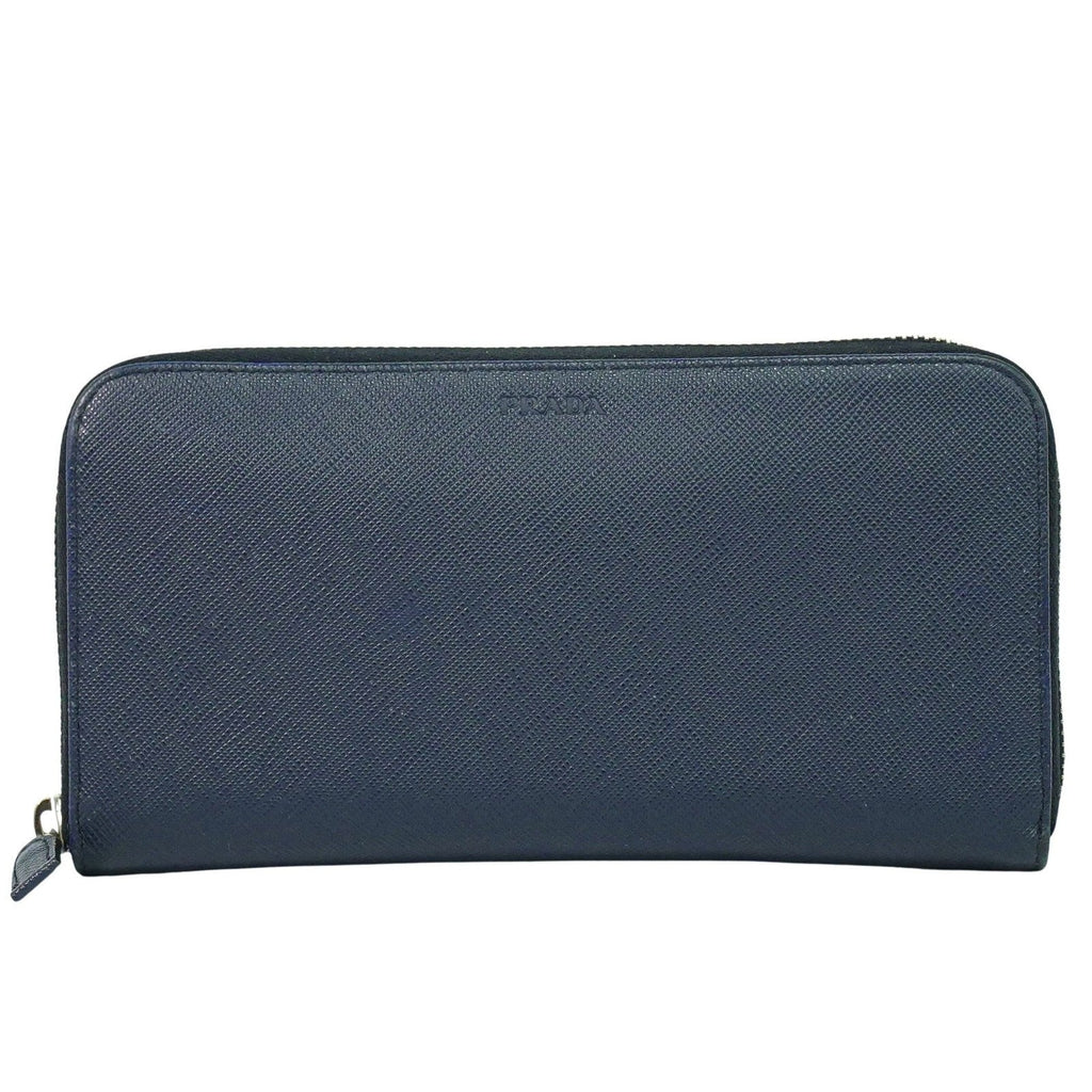 Prada Saffiano Wallet Leather Navy Leather Wallets Accessory (Pre-Owned)
