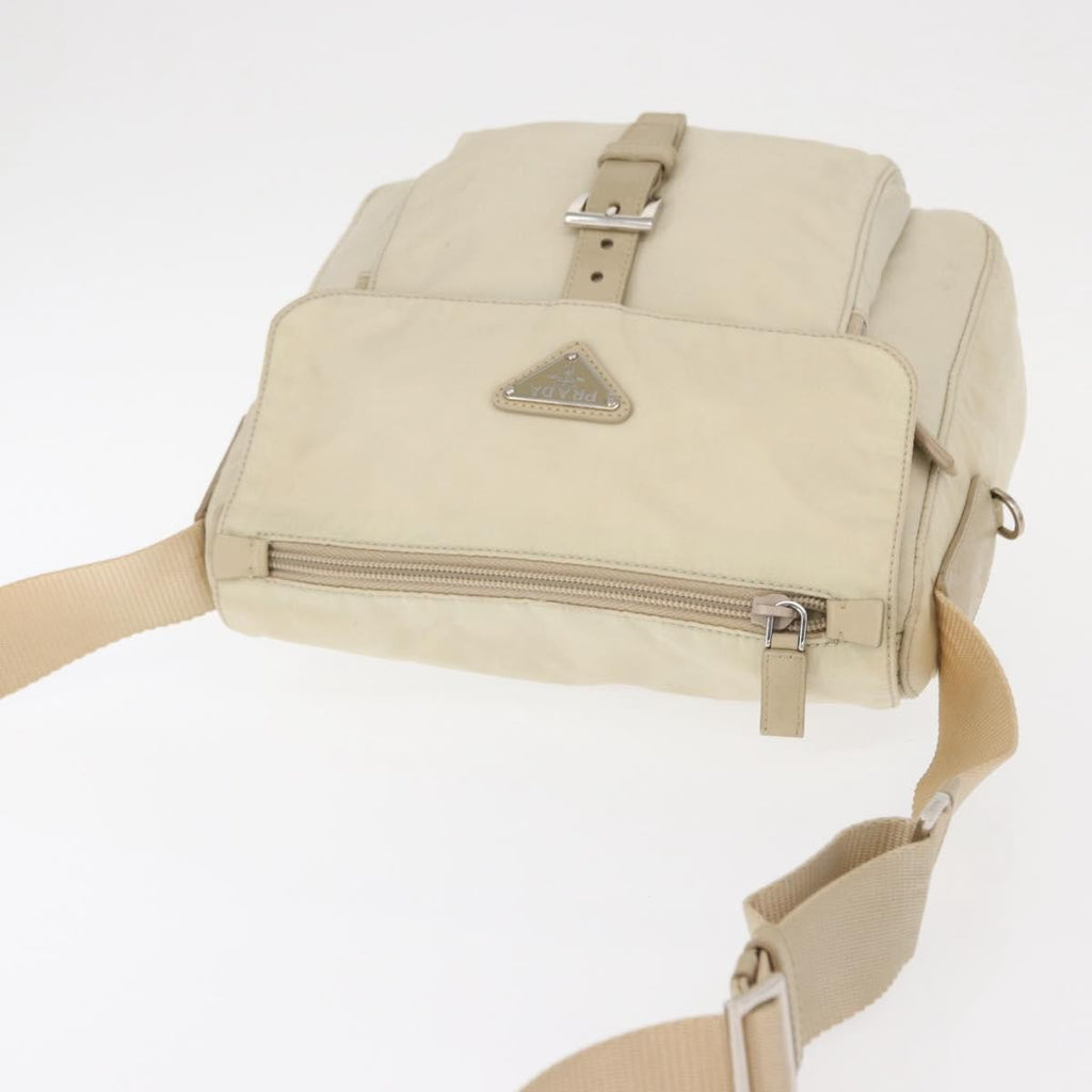 Prada Buckle Messenger Bag Tessuto Beige Nylon Shoulder Bag Bag (Pre-Owned)
