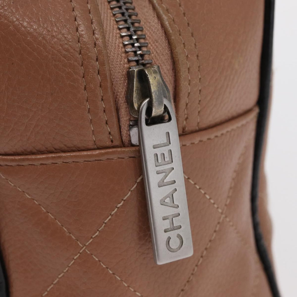 Chanel Embossed Logo Bowler Bag Quilted Caviar Beige Leather Handbag (Pre-Owned)