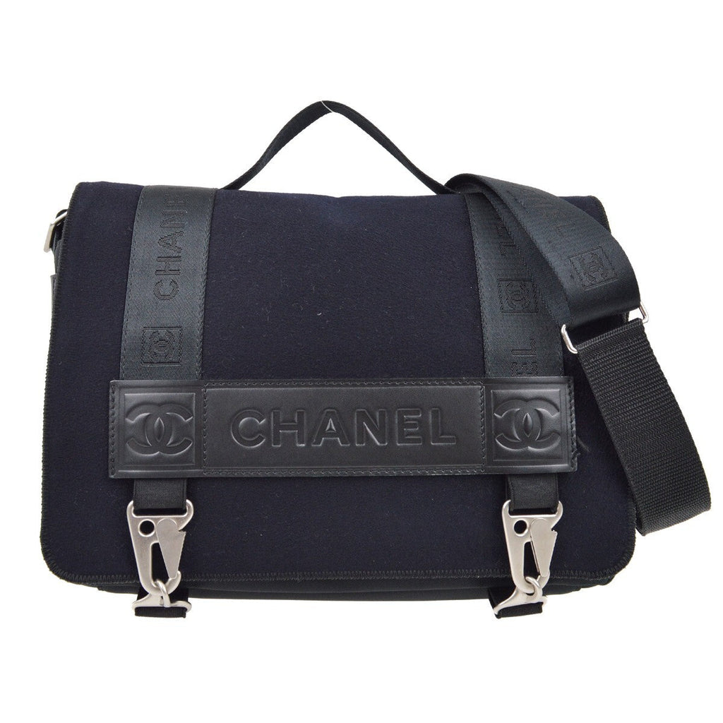 Chanel Sport Line Flap Messenger Bag Wool And Nylon Black Nylon Shoulder Bag Bag (Pre-Owned)