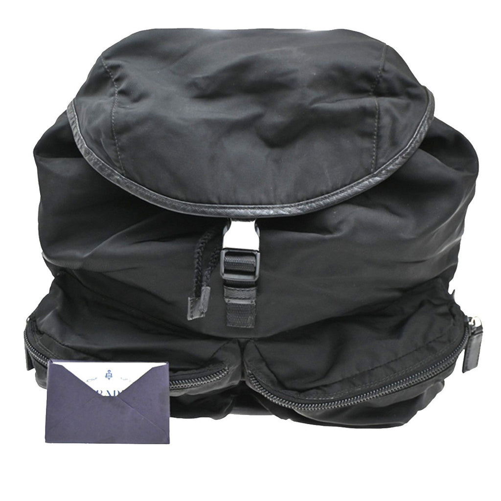 Prada Double Front Pocket Backpack Tessuto Black Nylon Backpack Bag (Pre-Owned)