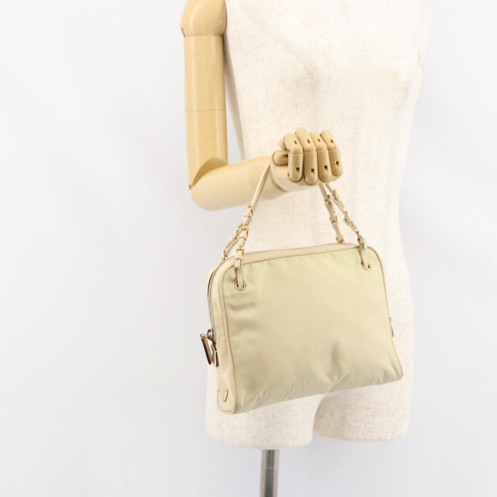 Prada Vintage Handbag Tessuto Beige Nylon Handbag (Pre-Owned)