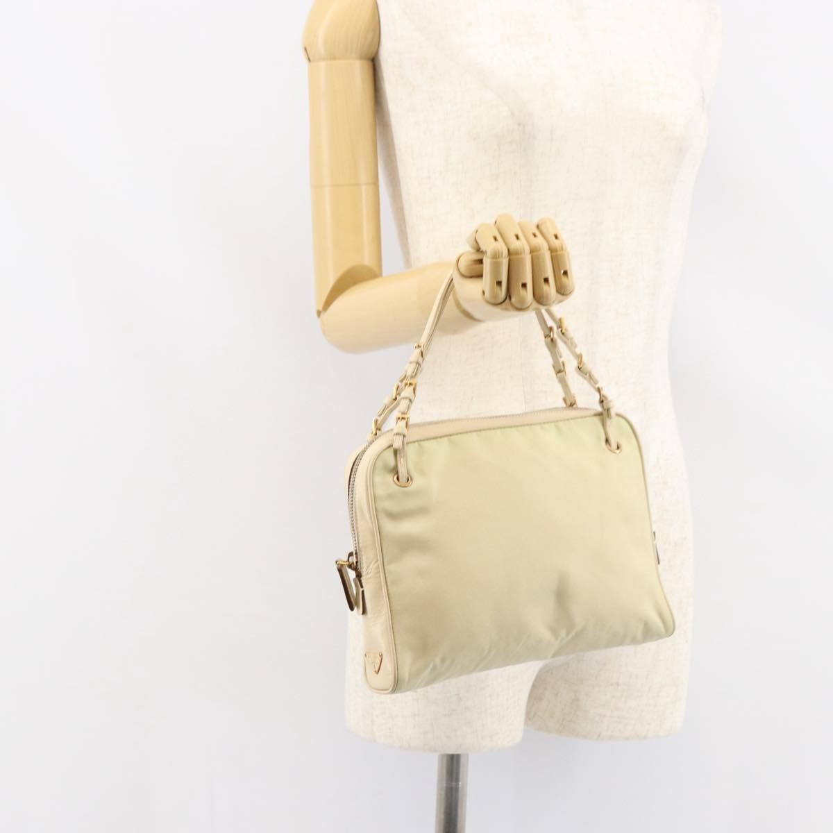 Prada Vintage Handbag Tessuto Beige Nylon Handbag (Pre-Owned)