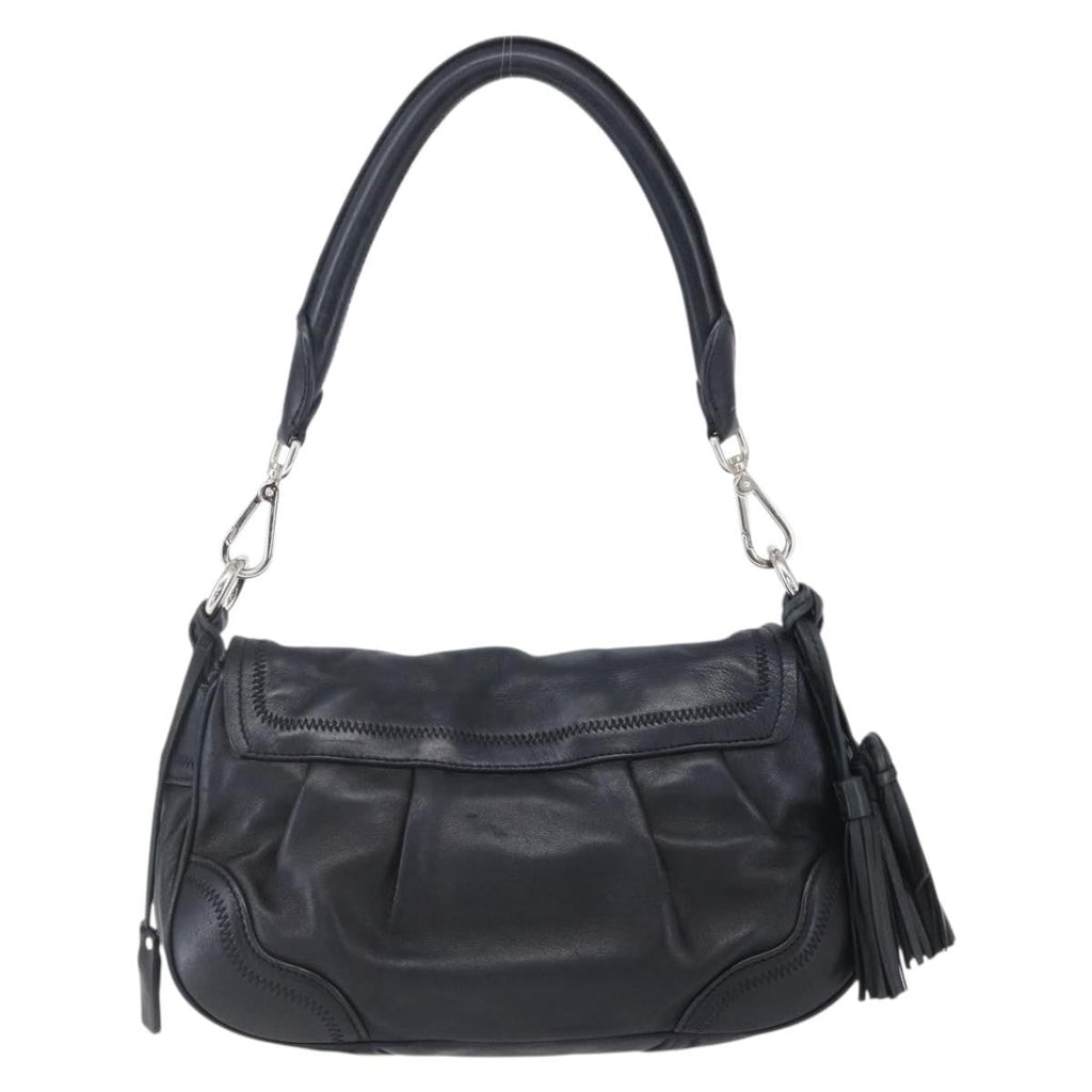 Prada Pushlock Shoulder Bag Leather Black Leather Shoulder Bag Bag (Pre-Owned)