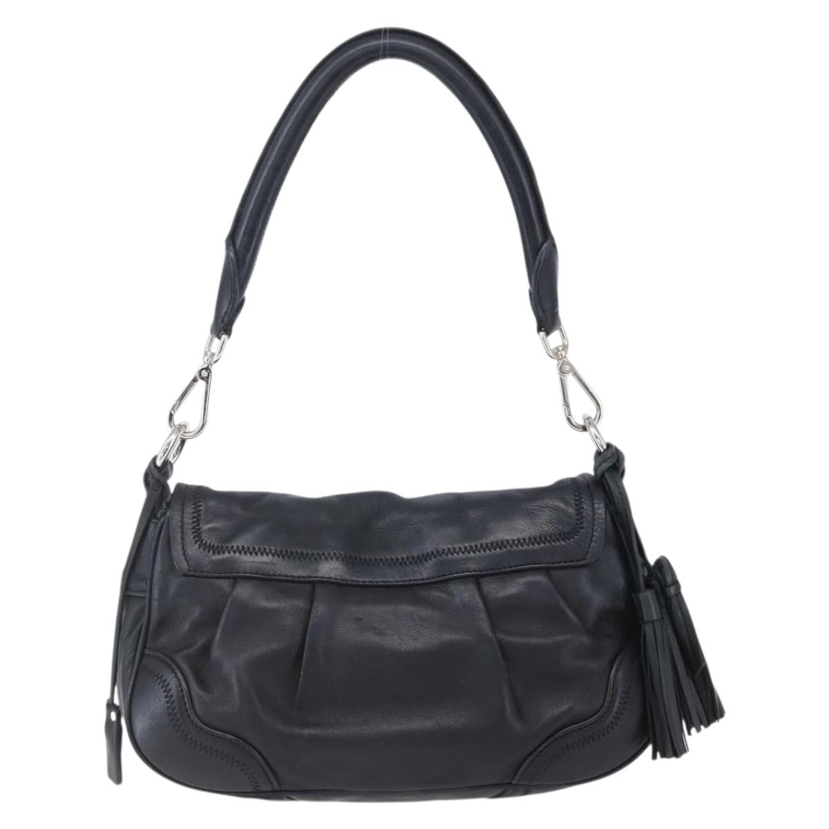 Prada Pushlock Shoulder Bag Leather Black Leather Shoulder Bag Bag (Pre-Owned)