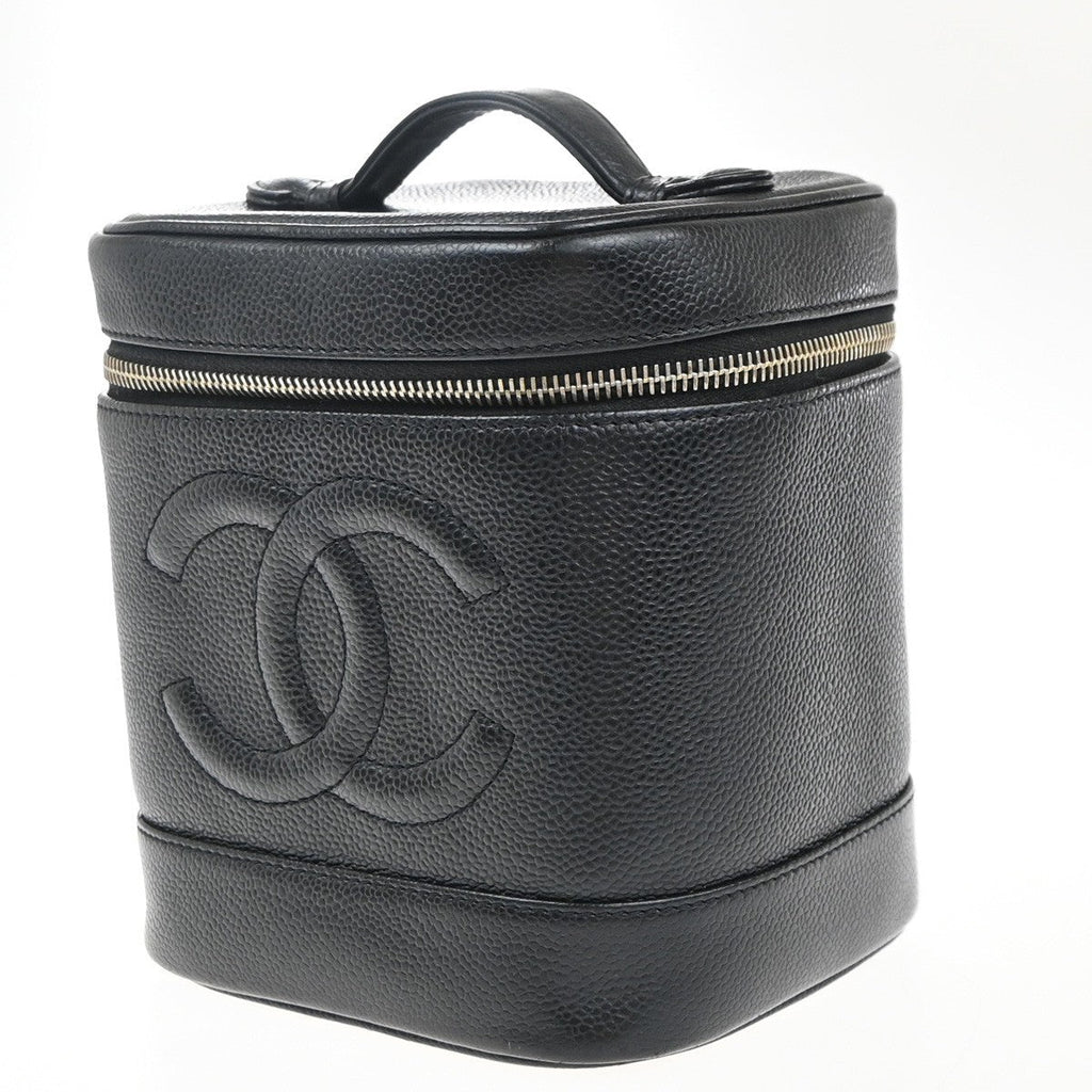 Chanel Vintage Timeless Cosmetic Case Caviar Black Leather Handbag (Pre-Owned)