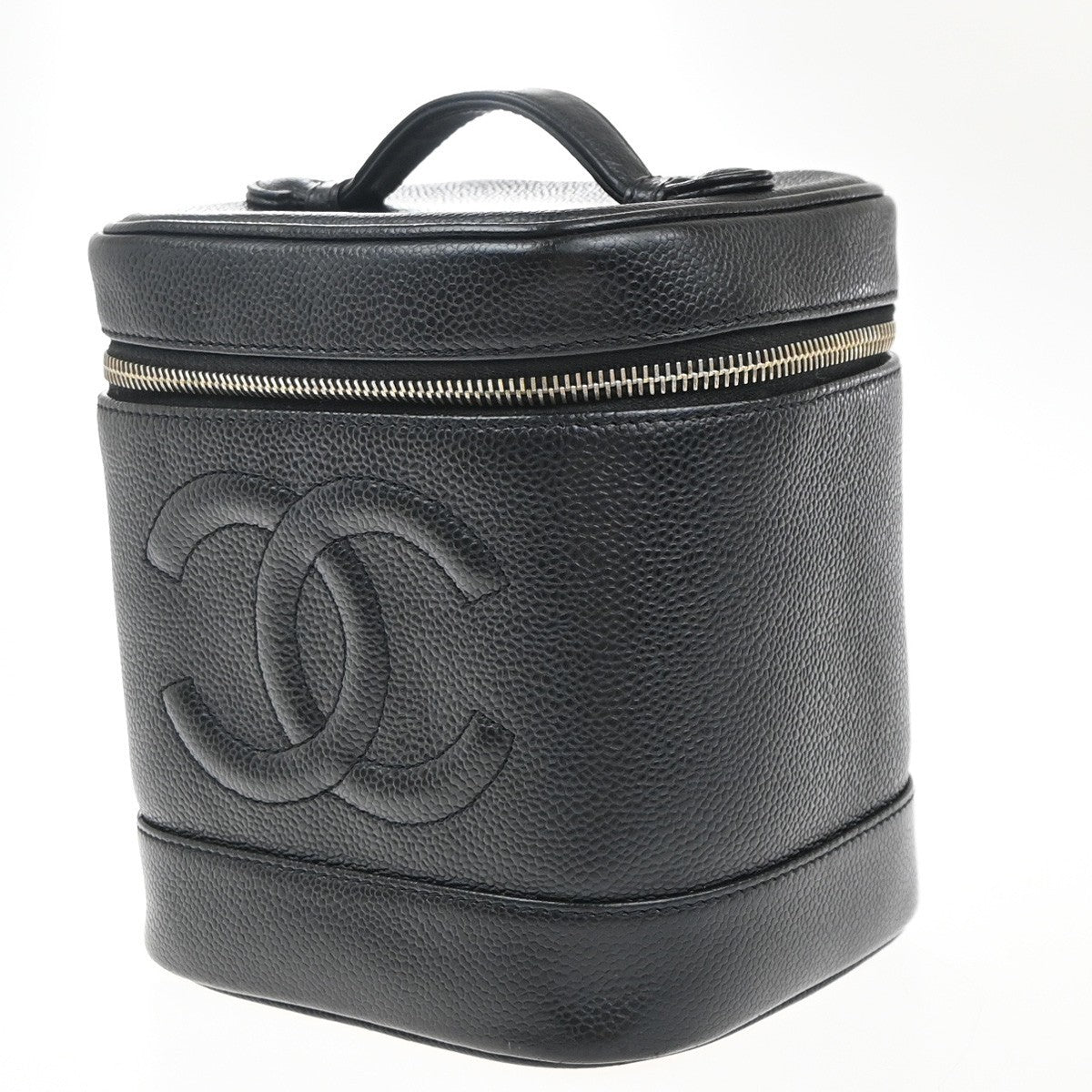 Chanel Vintage Timeless Cosmetic Case Caviar Black Leather Handbag (Pre-Owned)