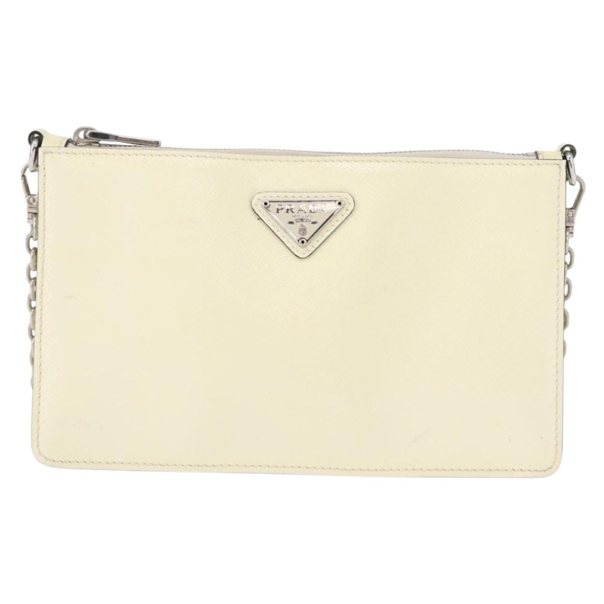 Prada Chain Crossbody Bag Vernice Saffiano Leather White Leather Shoulder Bag Bag (Pre-Owned)