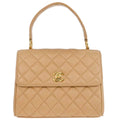 Chanel Vintage Top Handle Flap Bag Quilted Lambskin Beige Leather Handbag (Pre-Owned)