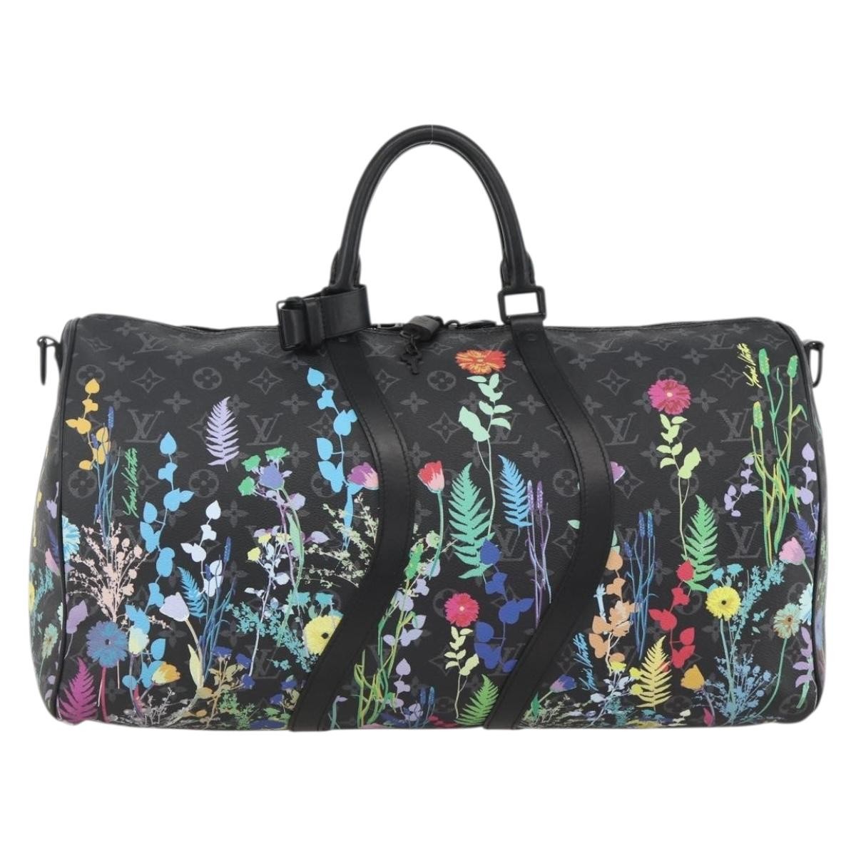 Louis Vuitton Keepall Bandouliere Bag Limited Edition Foliage Monogram Eclipse Black Canvas Travel Bag Bag (Pre-Owned)