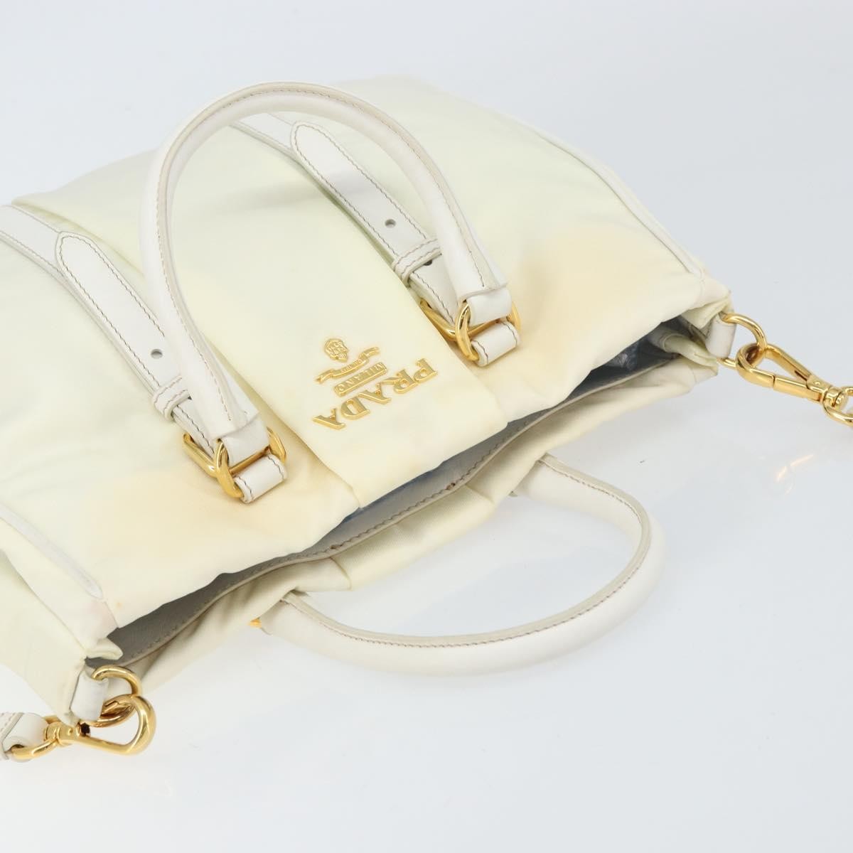 Prada Vintage Tote Tessuto With Leather White Nylon Tote Bag Bag (Pre-Owned)