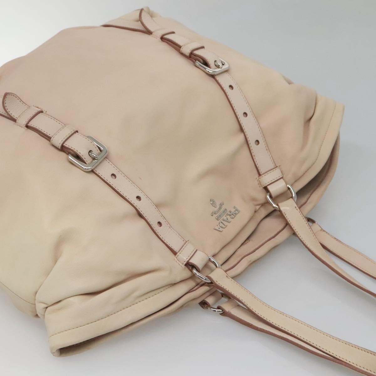 Prada Buckle Strap Shoulder Bag Leather Beige Leather Shoulder Bag Bag (Pre-Owned)
