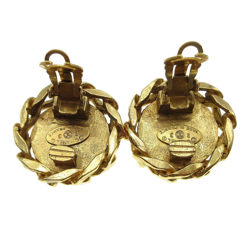 Chanel Cc Button Clip-On Earrings Metal With Faux Pearl Gold Gold_Plated Earrings Jewelry (Pre-Owned)