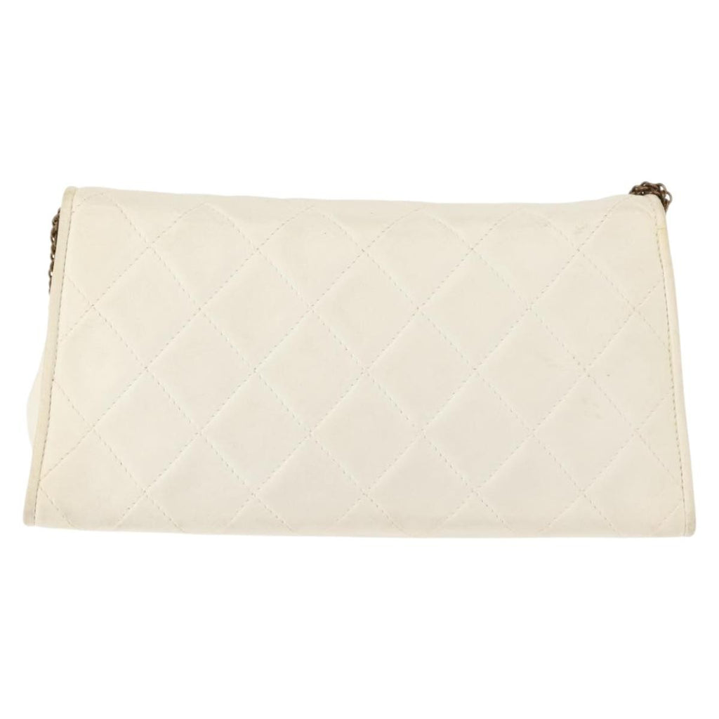 Chanel Full Flap Wallet On Chain Quilted Lambskin White Leather Clutche & Pouche Bag (Pre-Owned)