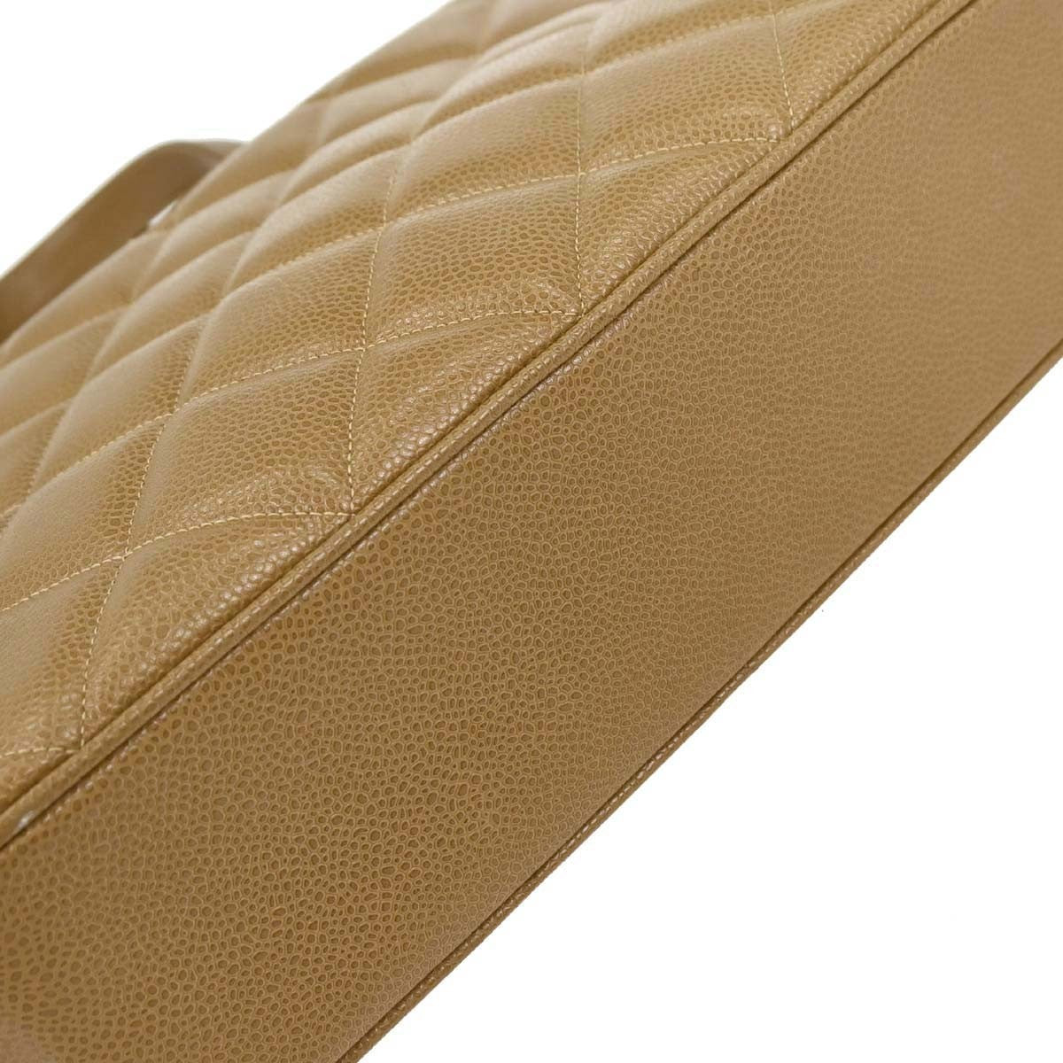 Chanel Vintage Cc Lock Pocket Tote Quilted Caviar Beige Leather Tote Bag Bag (Pre-Owned)