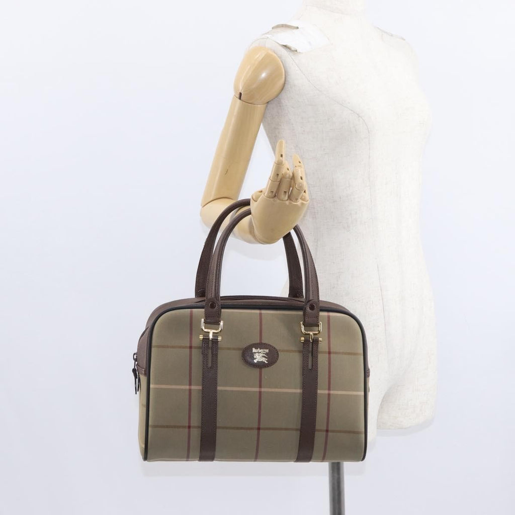 Burberry Nova Check Boston Bag Canvas Beige Canvas Handbag (Pre-Owned)
