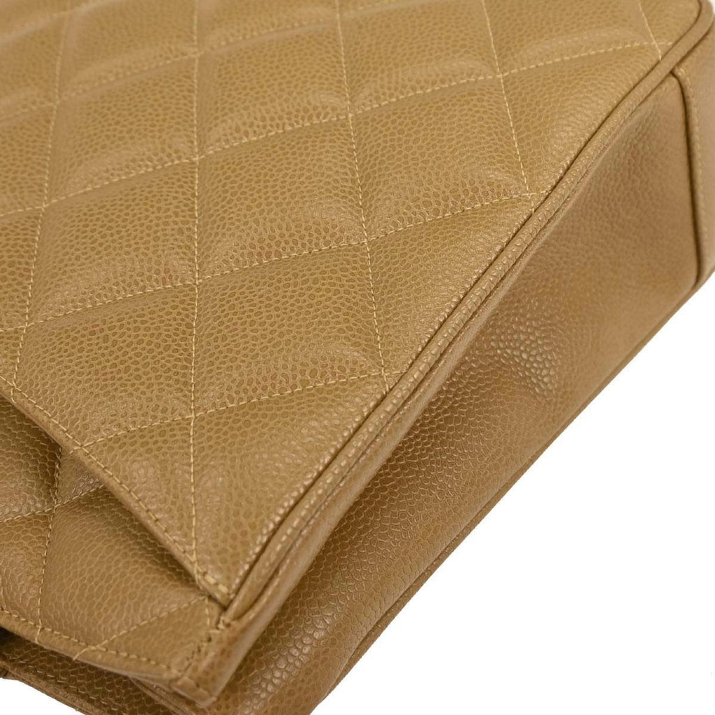 Chanel Vintage Cc Lock Pocket Tote Quilted Caviar Beige Leather Tote Bag Bag (Pre-Owned)
