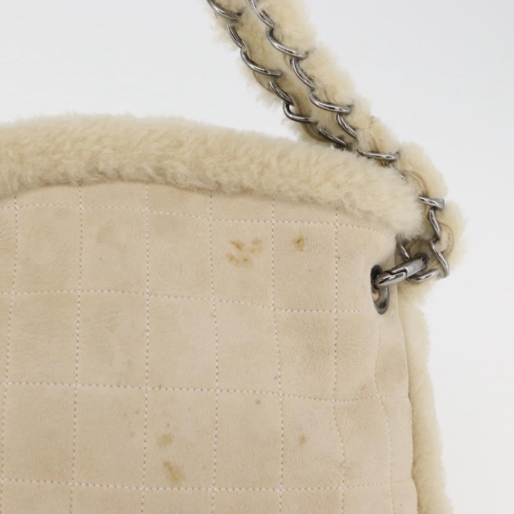 Chanel Vintage Embroidered Cc Chain Tote Quilted Suede And Shearling Silver Canvas Tote Bag Bag (Pre-Owned)