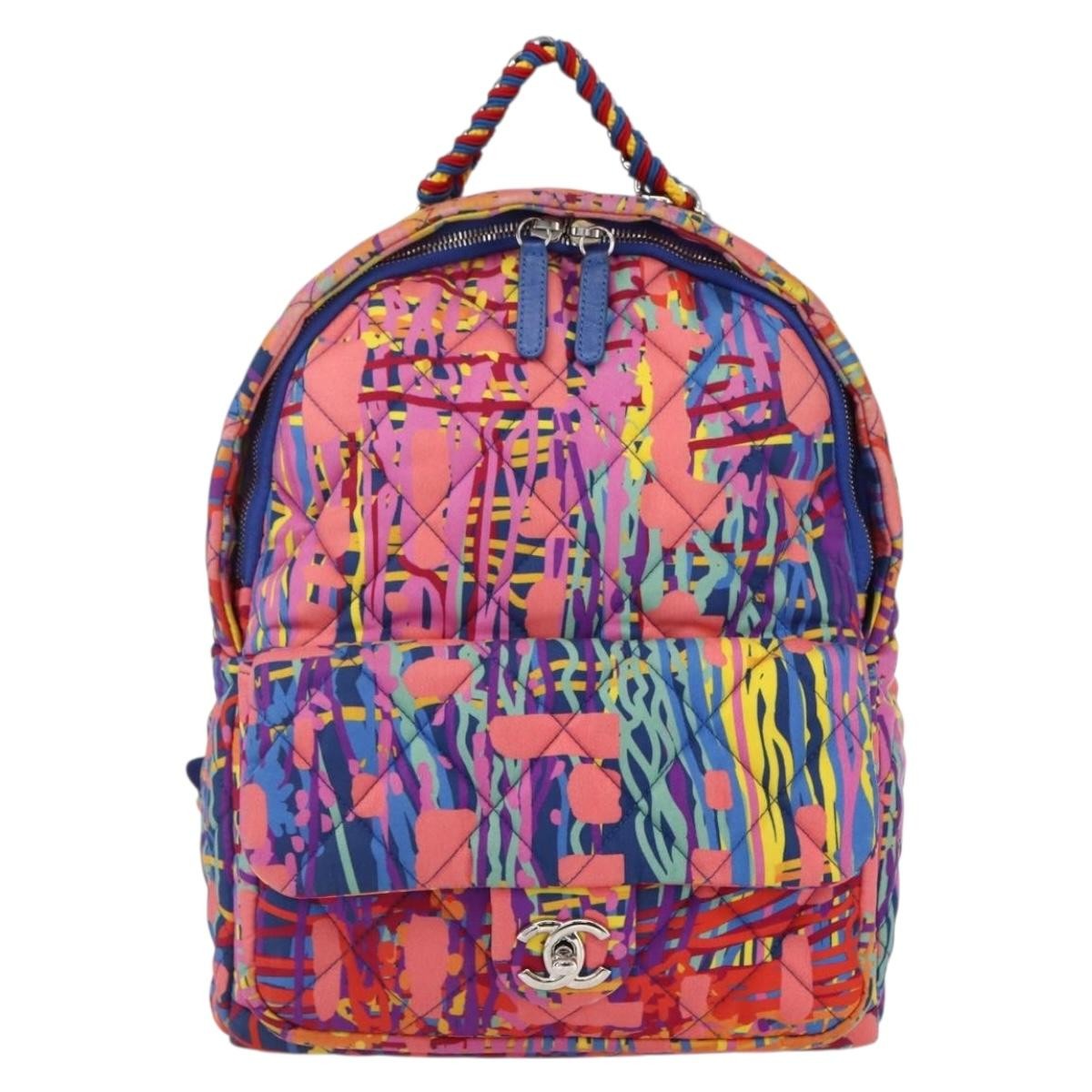 Chanel Cc Pocket Backpack Quilted Printed Foulard Multicolour Nylon Backpack Bag (Pre-Owned)