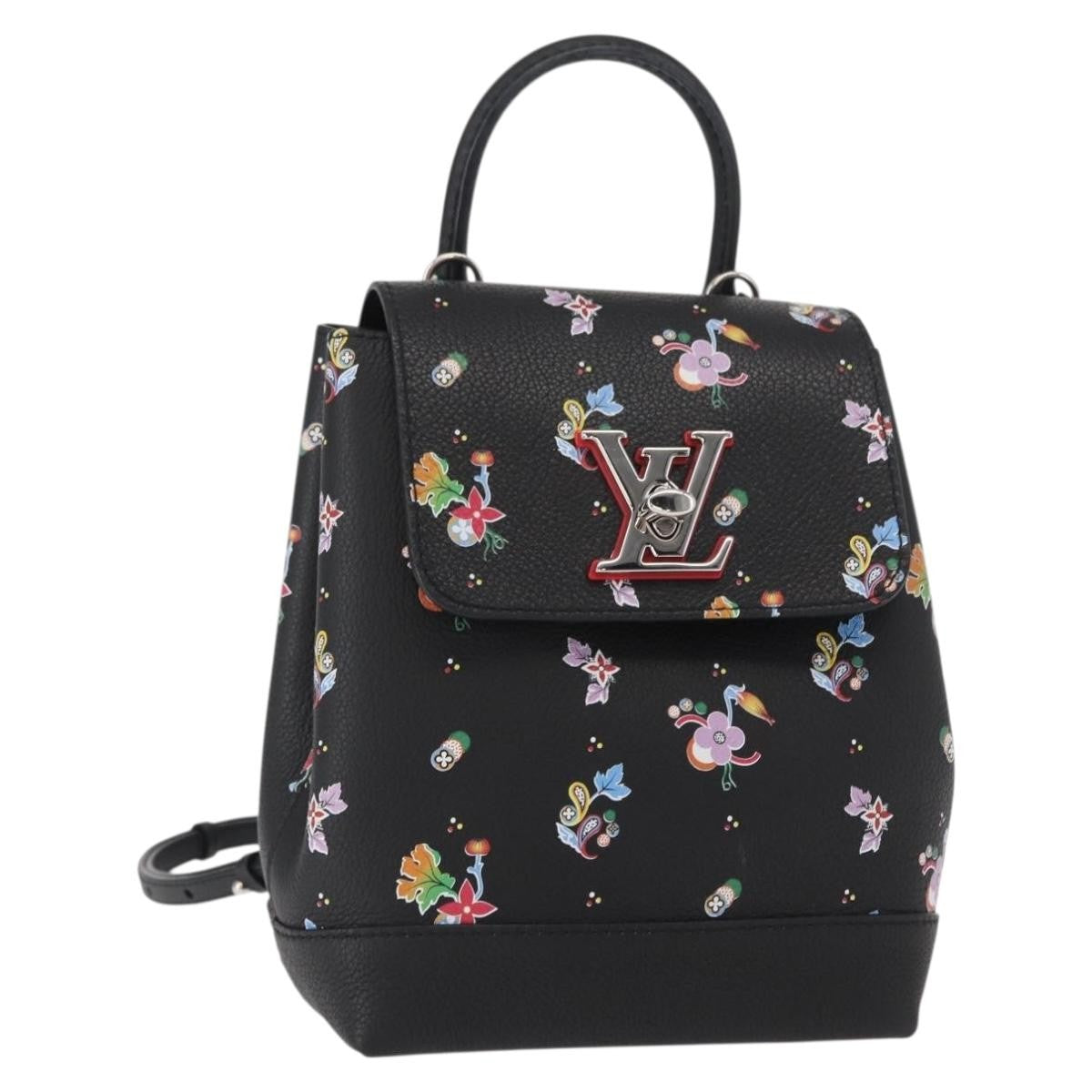 Louis Vuitton Lockme Backpack Floral Printed Leather Black Leather Backpack Bag (Pre-Owned)