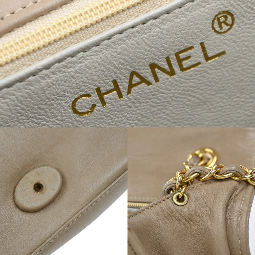 Chanel Diamond Cc Flap Bag Quilted Lambskin Beige Leather Shoulder Bag Bag (Pre-Owned)