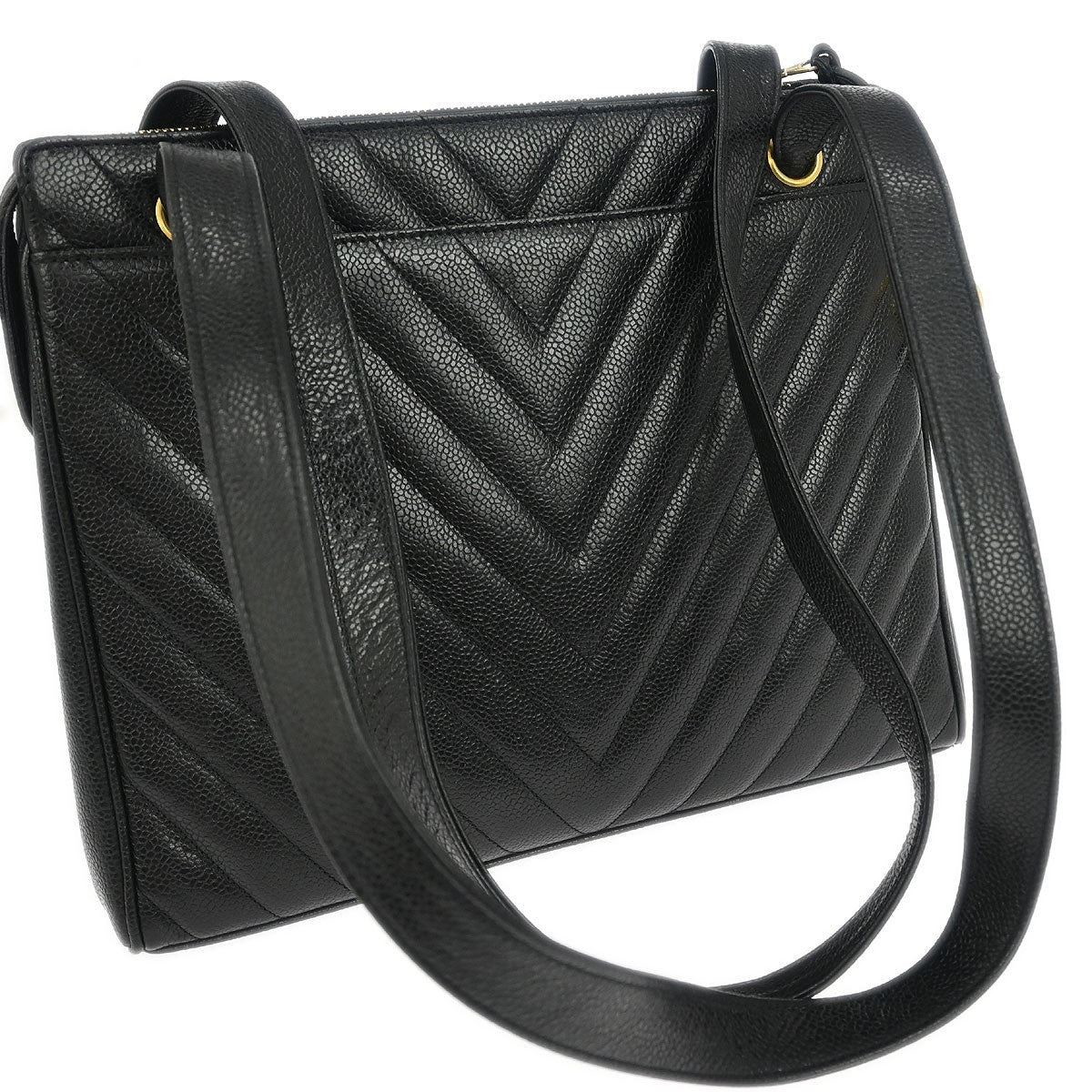 Chanel Vintage Zip Shoulder Bag Chevron Caviar Black Leather Shoulder Bag Bag (Pre-Owned)
