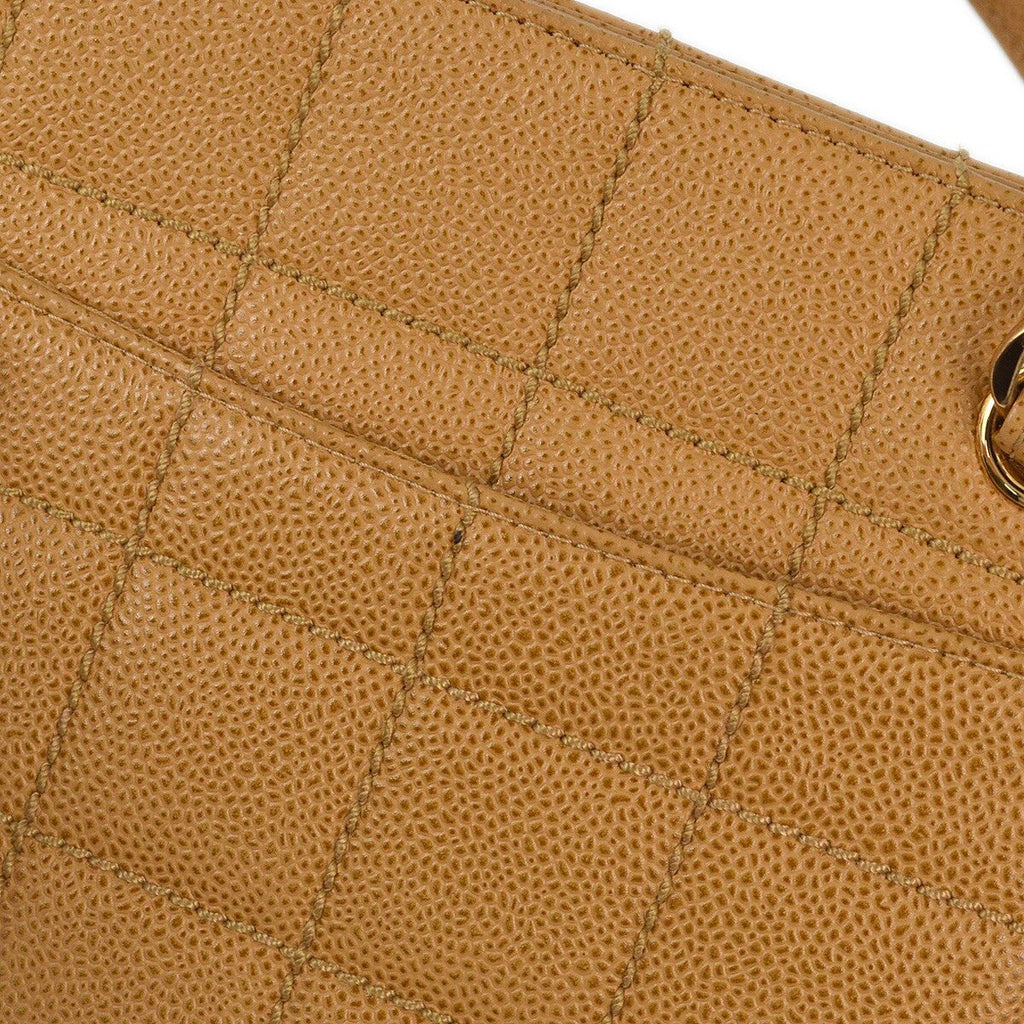 Chanel Vintage Chocolate Bar Zip Around Tote Quilted Calfskin Beige Leather Tote Bag Bag (Pre-Owned)