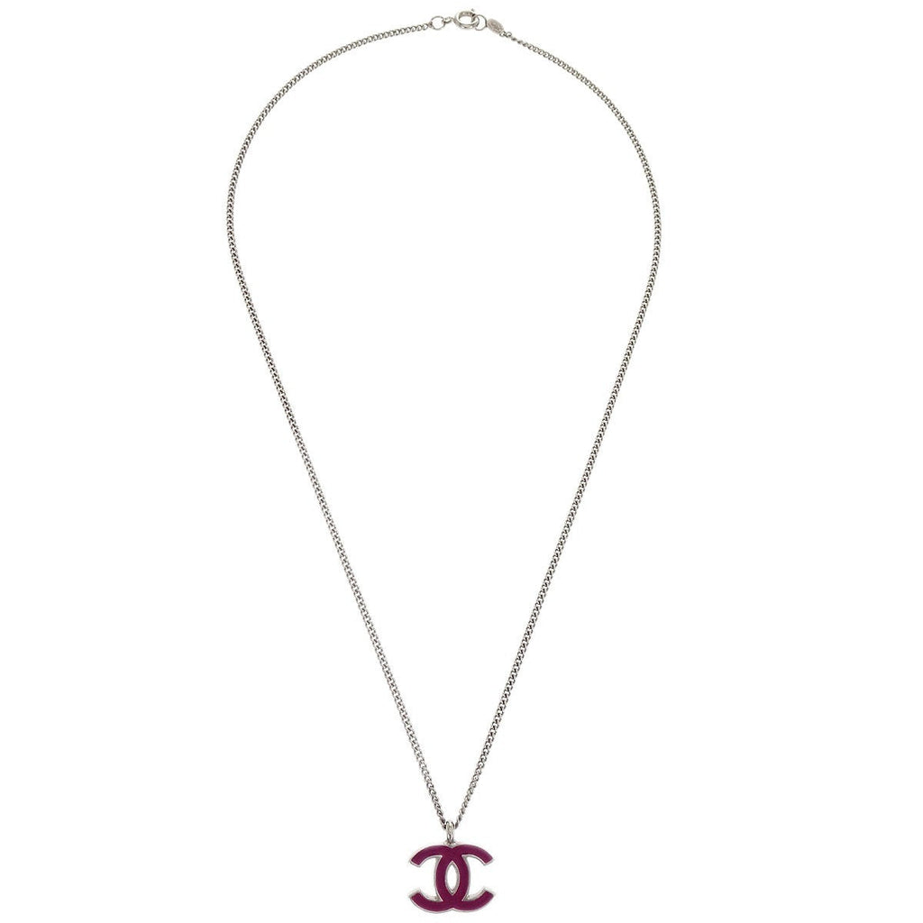 Chanel Cc Logo Pendant Necklace Metal Silver Silver_Plated Jewelry (Pre-Owned)