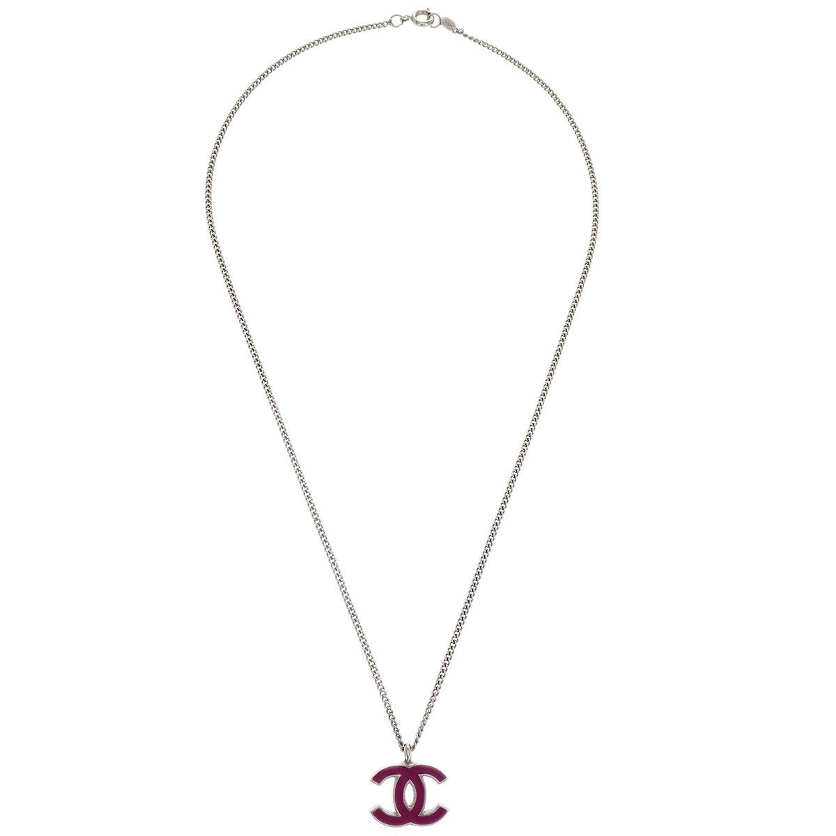 Chanel Cc Logo Pendant Necklace Metal Silver Silver_Plated Jewelry (Pre-Owned)