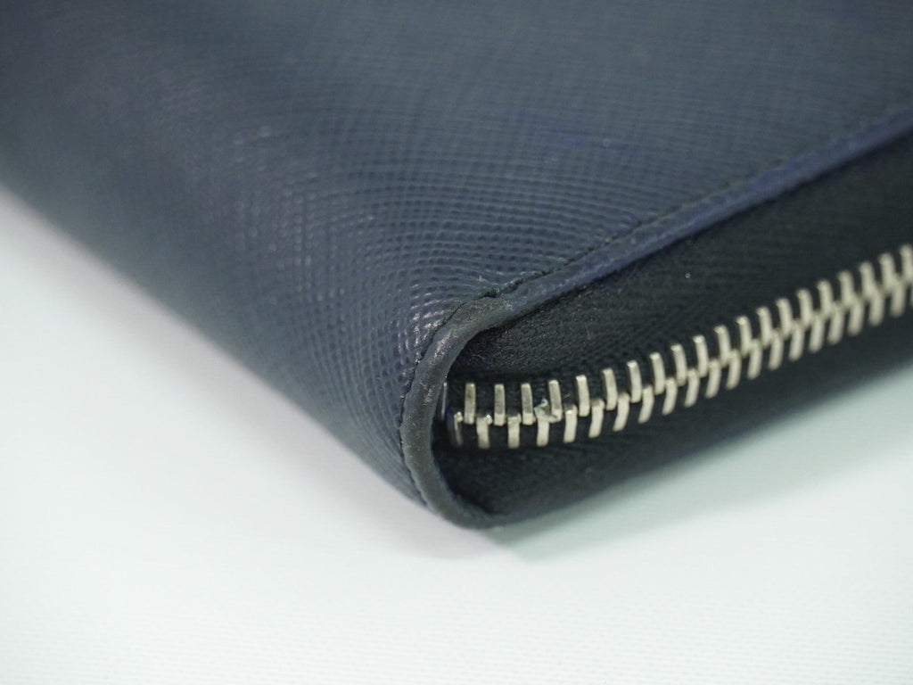 Prada Saffiano Wallet Leather Navy Leather Wallets Accessory (Pre-Owned)