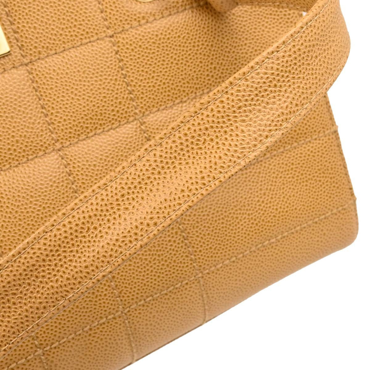 Chanel Vintage Chocolate Bar Open Tote Quilted Caviar Beige Leather Tote Bag Bag (Pre-Owned)