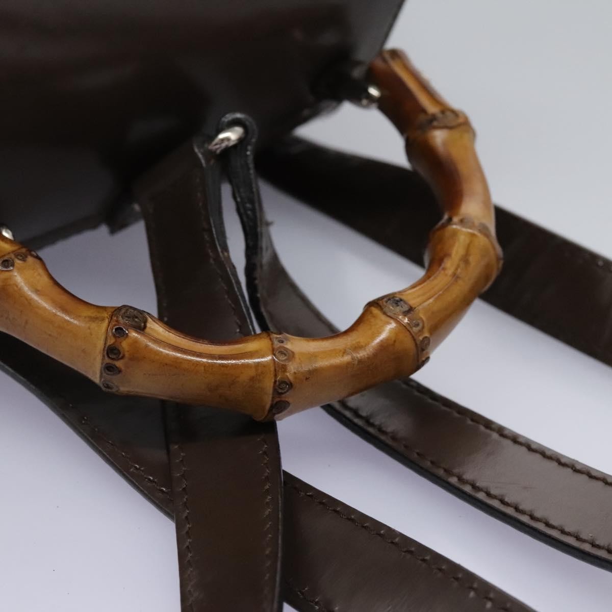 Gucci Vintage Bamboo Backpack Nylon And Patent Leather Brown Nylon Backpack Bag (Pre-Owned)