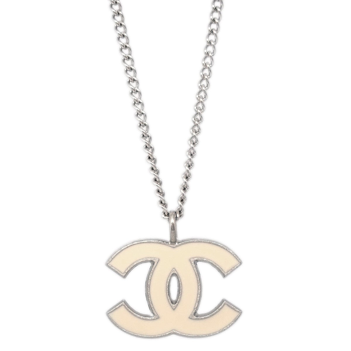 Chanel Cc Logo Pendant Necklace Metal Silver Silver_Plated Necklace Jewelry (Pre-Owned)