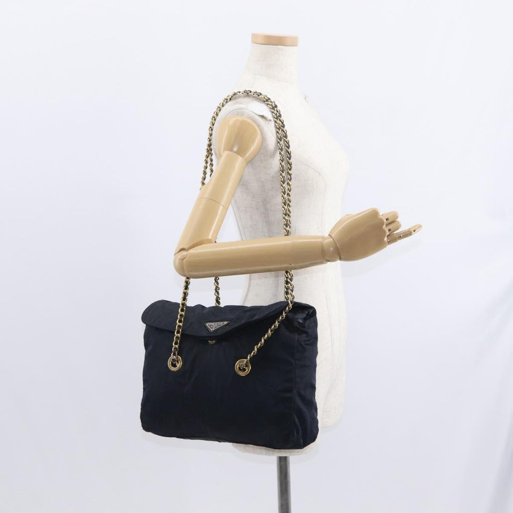 Prada Chain Shoulder Bag Tessuto Navy Nylon Shoulder Bag Bag (Pre-Owned)