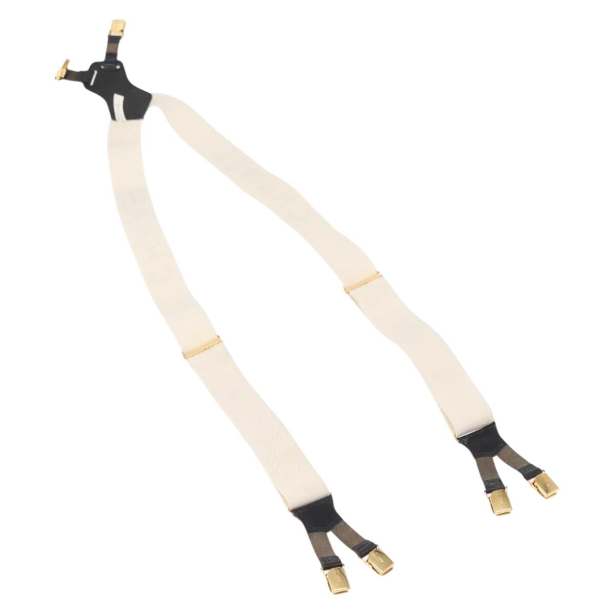 Chanel Logo Suspenders Canvas White Canvas Belts Accessory (Pre-Owned)