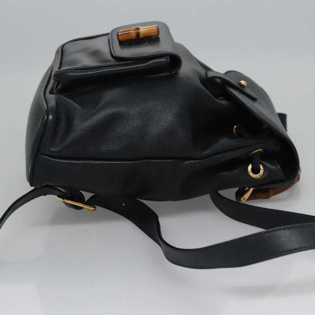 Gucci Vintage Bamboo Backpack Leather Black Leather Backpack Bag (Pre-Owned)