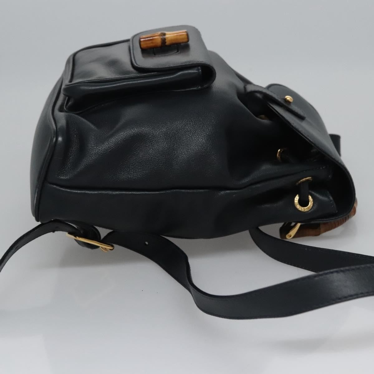 Gucci Vintage Bamboo Backpack Leather Black Leather Backpack Bag (Pre-Owned)
