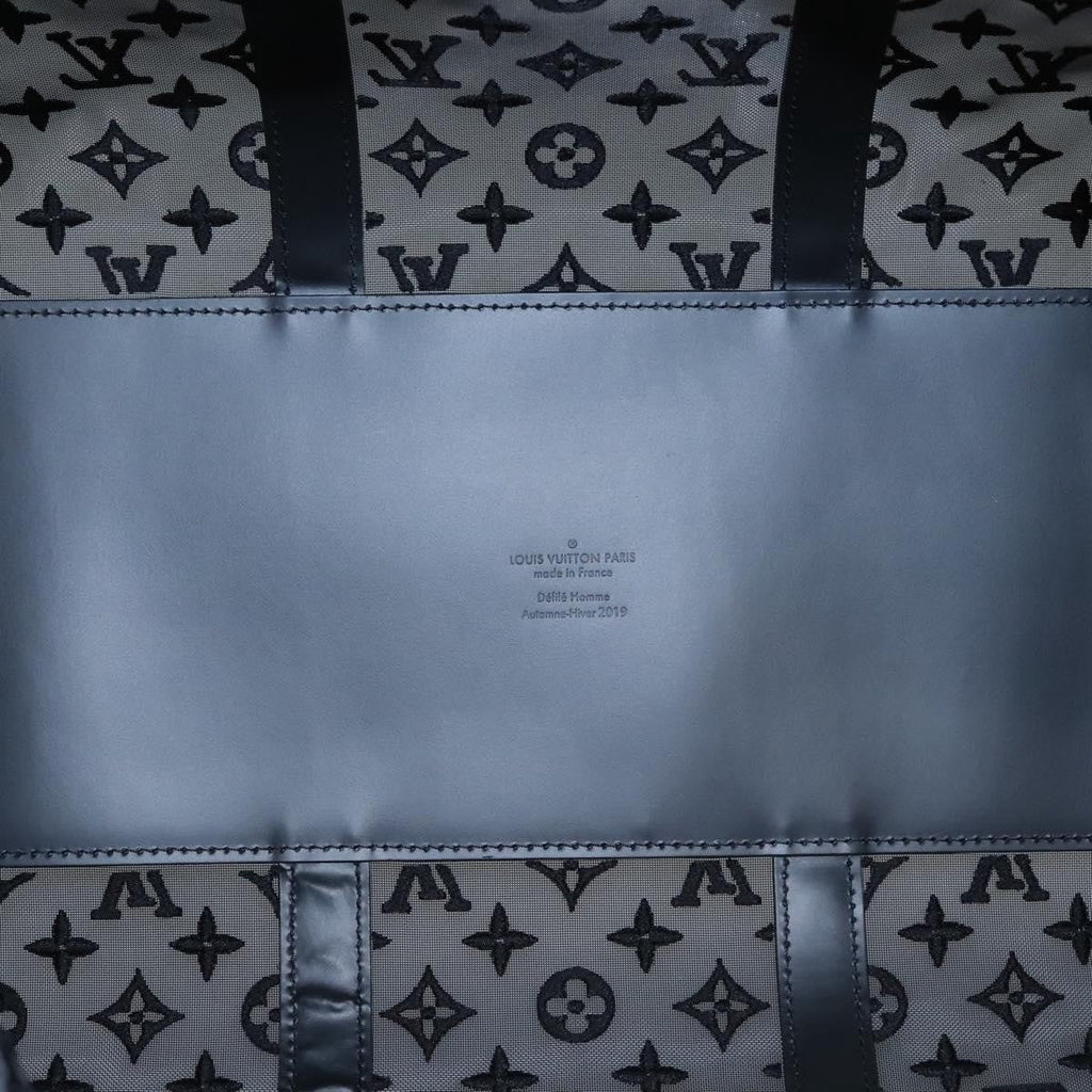 Louis Vuitton Keepall Bandouliere Bag Monogram See Through Mesh Black Nylon Travel Bag Bag (Pre-Owned)