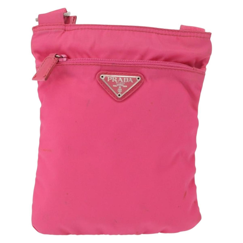 Prada Front Pocket Messenger Bag Re-Nylon With Saffiano Leather Pink Nylon Shoulder Bag Bag (Pre-Owned)