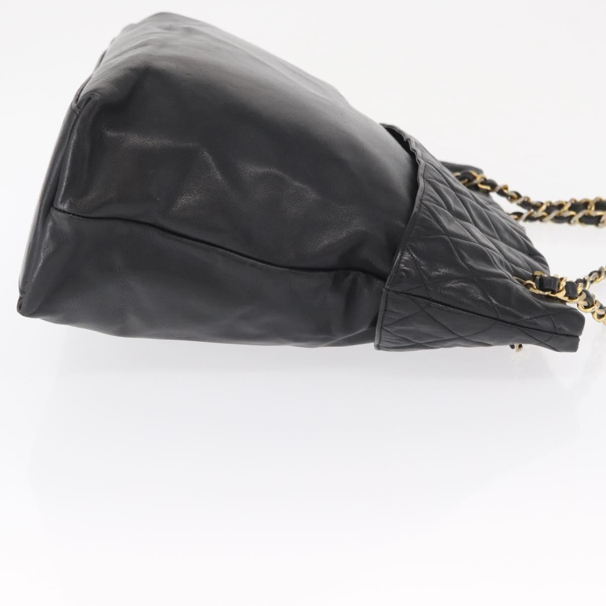 Chanel Chain Tote Leather Black Leather Handbag (Pre-Owned)