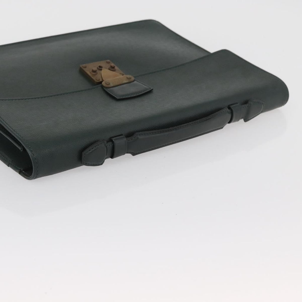 Louis Vuitton Serviette Kourad Briefcase Taiga Leather Green Leather Handbag (Pre-Owned)