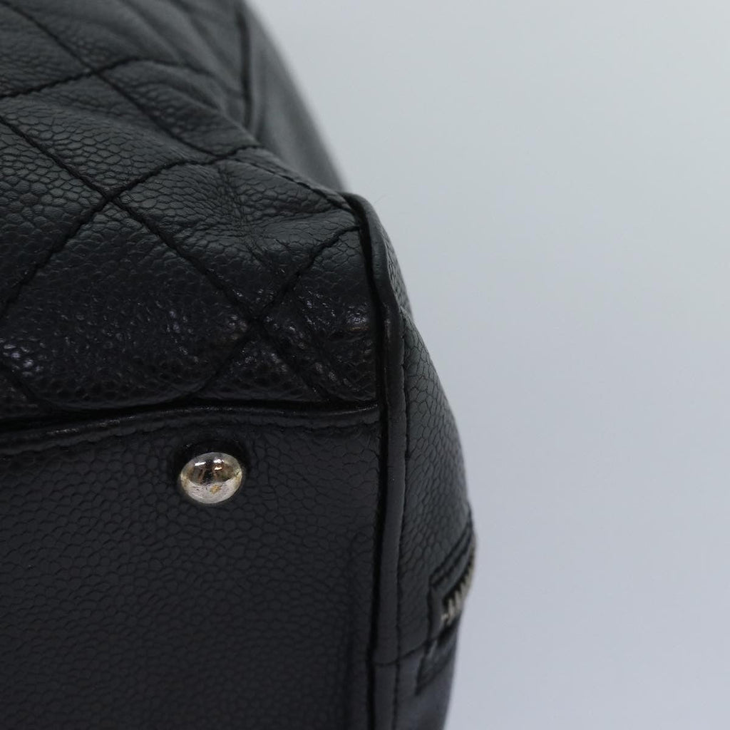 Chanel Vintage Cc Zip Around Bowler Bag Quilted Caviar Black Leather Handbag (Pre-Owned)
