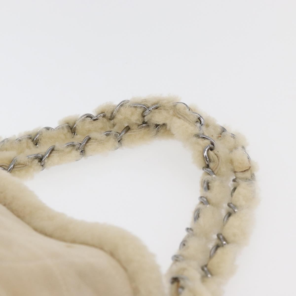 Chanel Vintage Embroidered Cc Chain Tote Quilted Suede And Shearling Silver Canvas Tote Bag Bag (Pre-Owned)