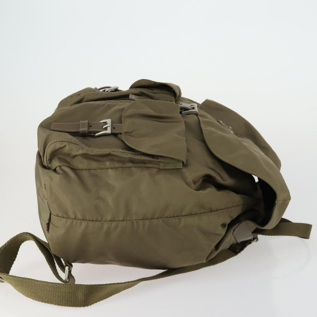 Prada Vela Double Front Pocket Backpack Tessuto With Saffiano Leather Khaki Nylon Backpack Bag (Pre-Owned)
